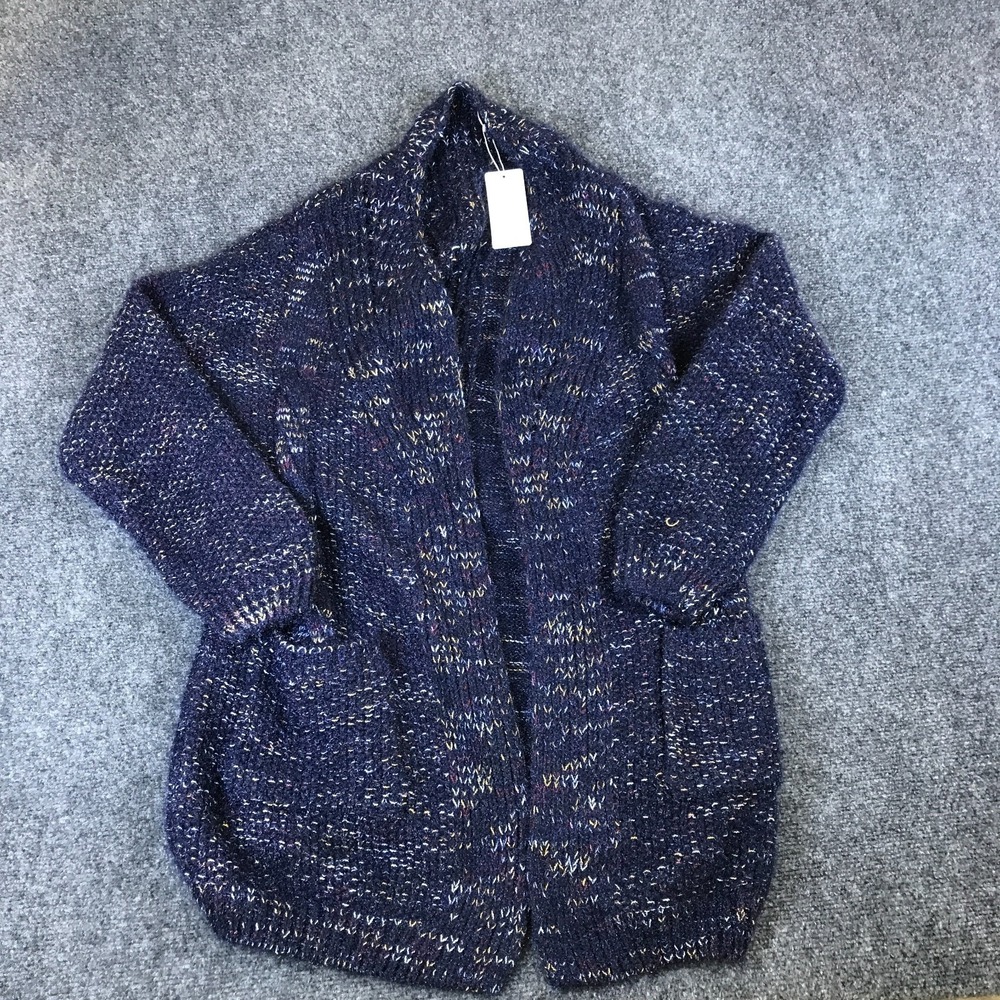Futurino Cardigan Sweater Womens XL Blue Cotton Chunky Knit Open Front Outdoor